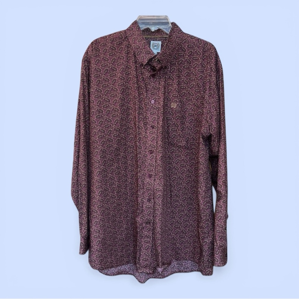 Cinch Men’s XL Western Shirt Burgundy Paisley LS Button Down Cowboy Romeo